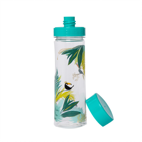 Green Tropical Toucan Print Clear Water Bottle By Sara Miller